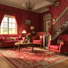 Classic Red Themed Living Room