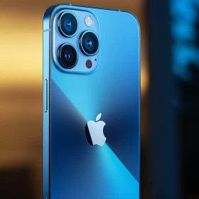 Blue iPhone with Apple Logo