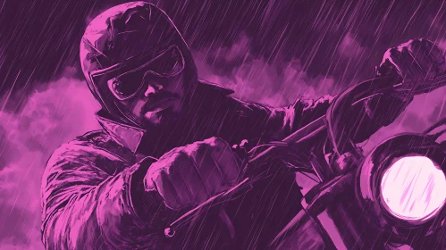 Biker in the Rain Purple Art
