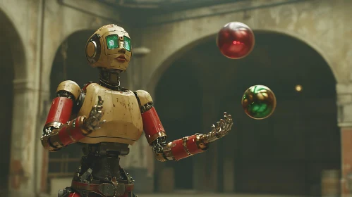Antique Robot Juggling Spheres