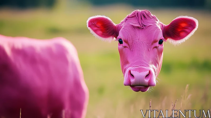 Surreal Pink Cow Portrait AI Image