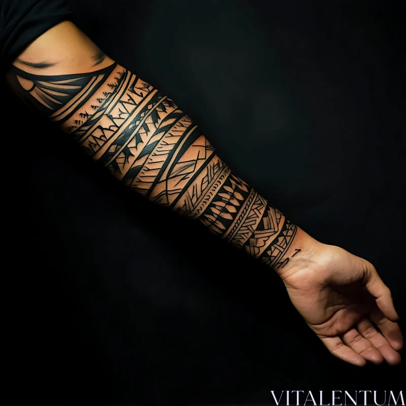 AI ART Detailed Tribal Geometric Tattoo on Forearm