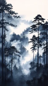 Serene Pine Forest in Mist