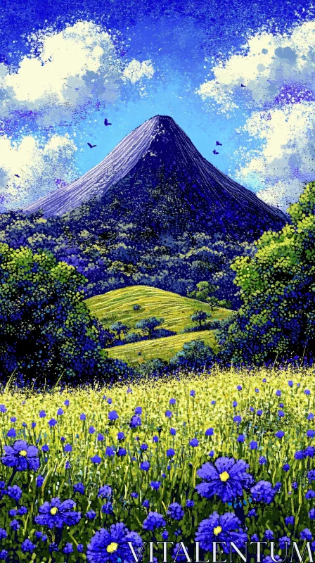 AI ART Mountain Landscape with Purple Bloom