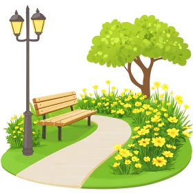 Tranquil Park View with Yellow Flowers