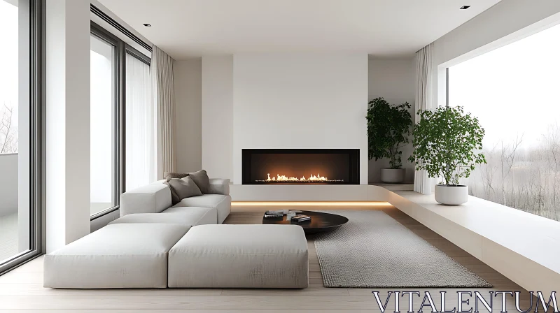 Minimalist Interior with Cozy Fireplace AI Image