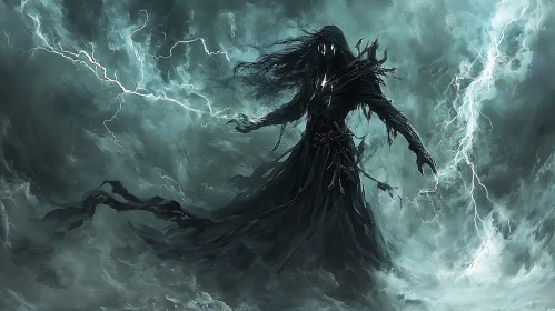 Dark Figure Amidst Lightning Storm