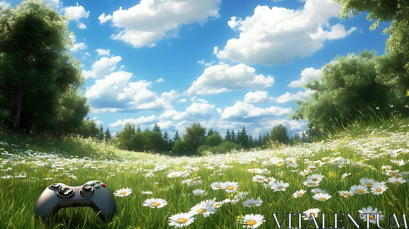 Gaming Controller in Floral Meadow AI Image