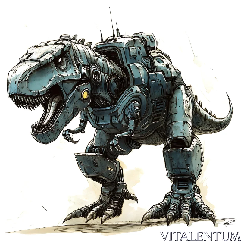 Armored Dinosaur Robot Illustration AI Image