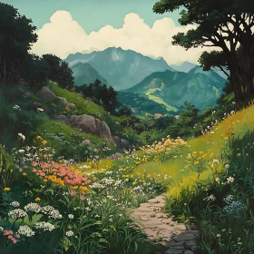 Wildflower Path in Mountainous Terrain