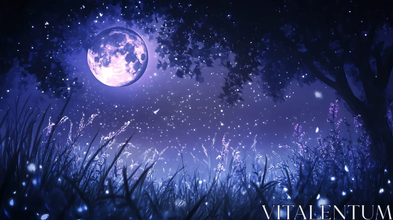 Moonlit Field at Night AI Image