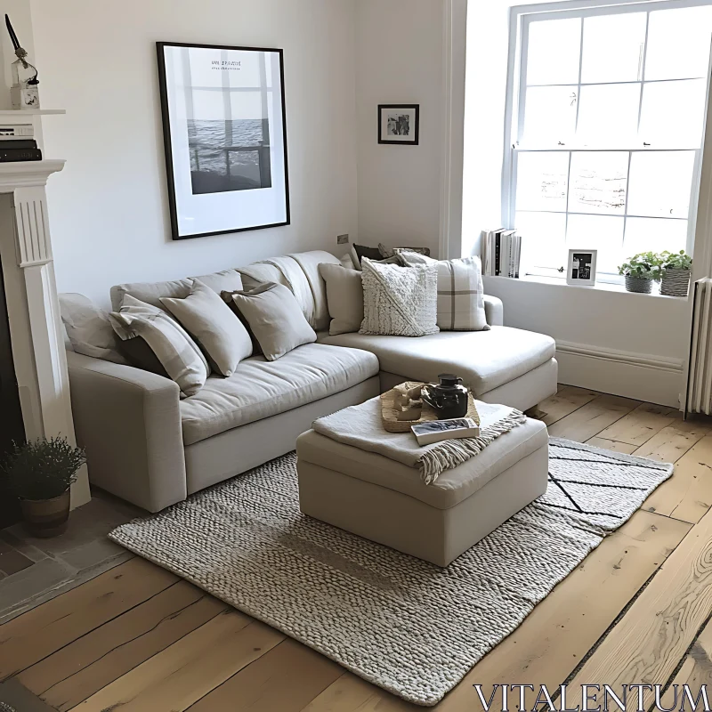 Serene Home Interior with Comfortable Couch AI Image