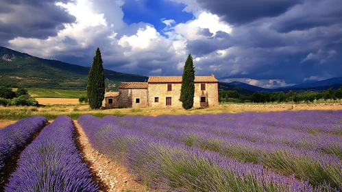 Rural Landscape with Lavender and Old House