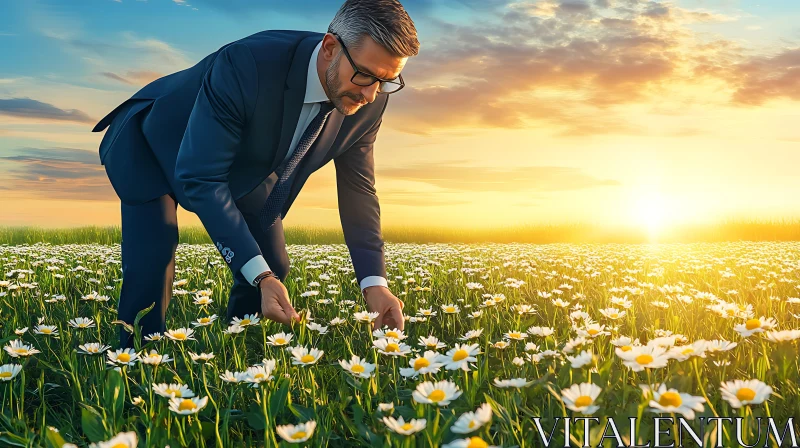 Daisies Field at Sunset AI Image