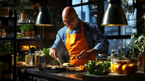 Happy Chef at Work in the Kitchen