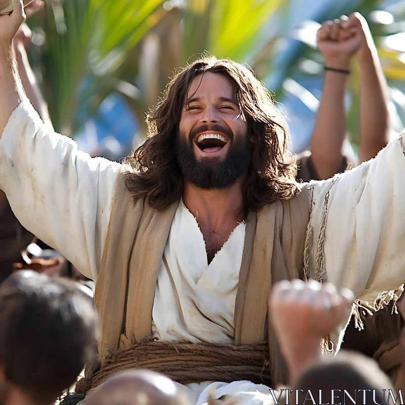 Man Celebrating with Joyful Crowd AI Image