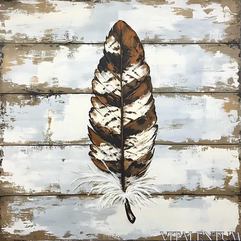 AI ART Painted Feather on Weathered Planks