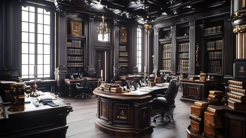 Classic Library with Books and Desks