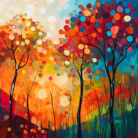 Vivid Abstract Landscape with Colorful Trees