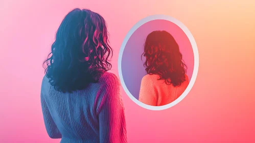 Woman Gazing into Neon Mirror