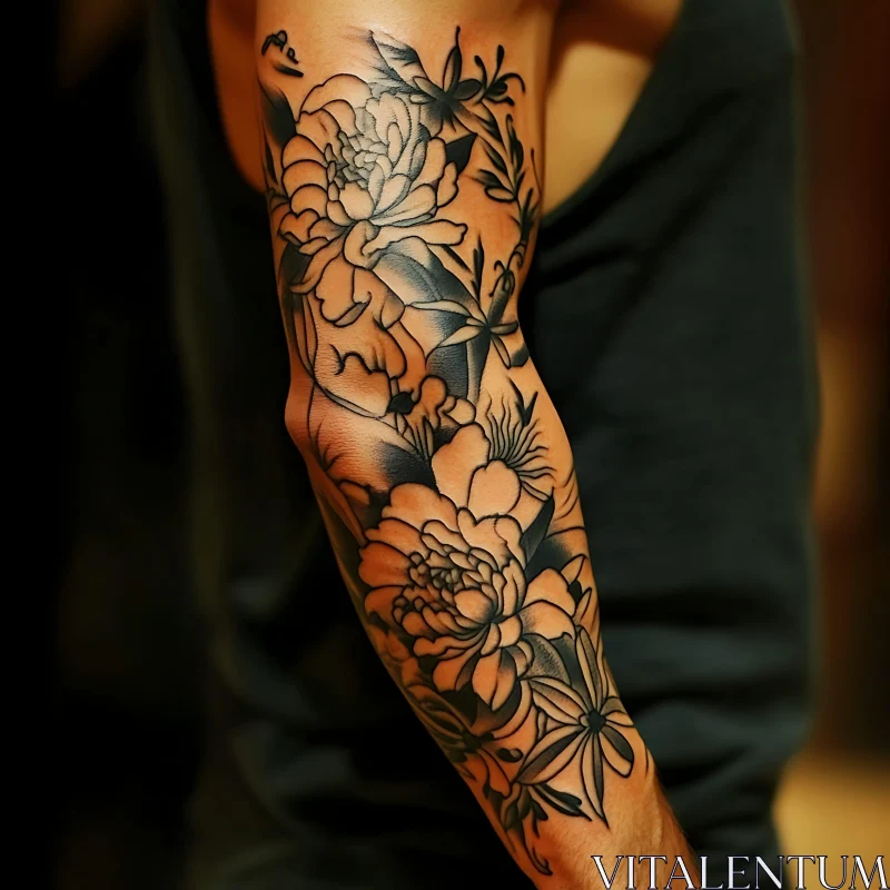 AI ART Detailed Flower Tattoo Design