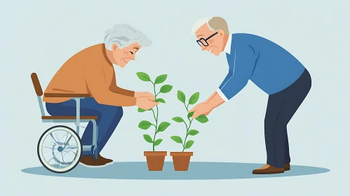 Senior Couple Gardening Together Art