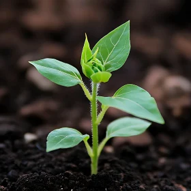 Emerging Seedling Against Dark Earth