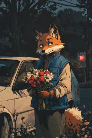 Fox Gentleman with Bouquet