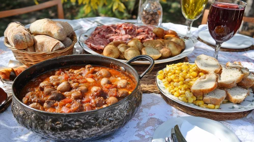 Outdoor Banquet with Stew and Meats