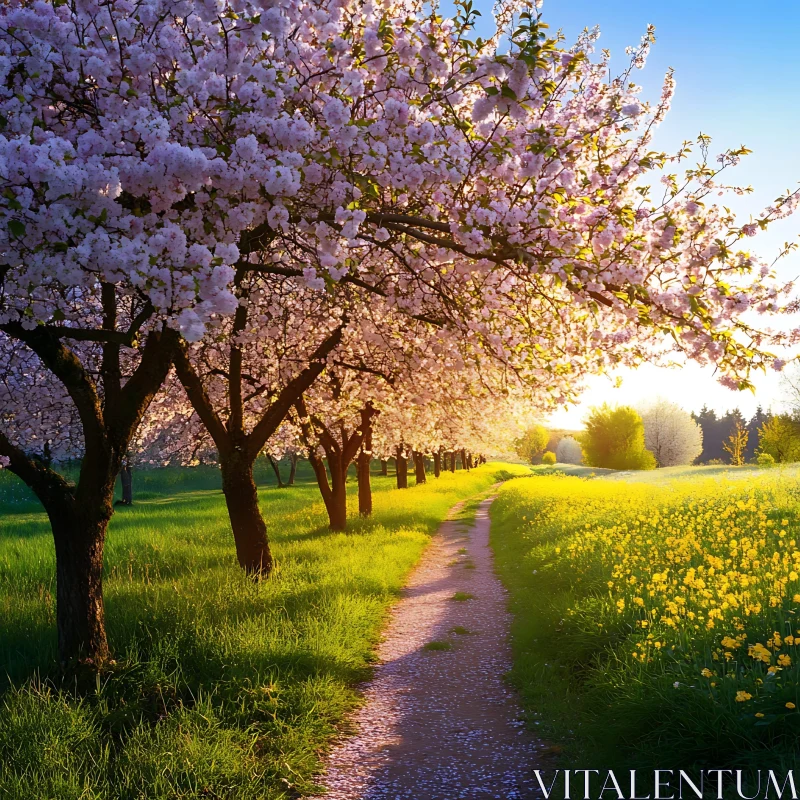 Cherry Blossom Path in Spring AI Image