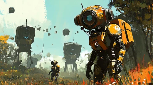 Futuristic Robots in a Field