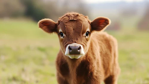 Brown Calf in Meadow
