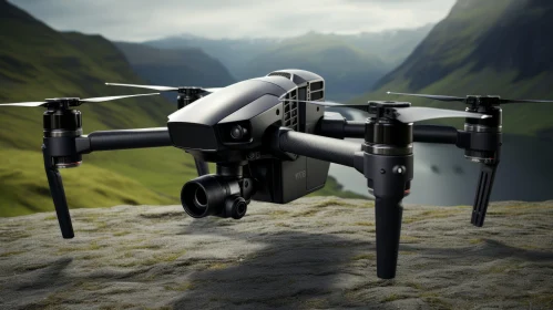 Black Drone Over Mountains - A Display of Precision and Gritty Elegance