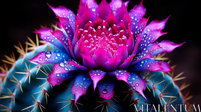 Blooming Cactus Flower with Water Droplet: A Study in Nature and Ancient Art AI Image
