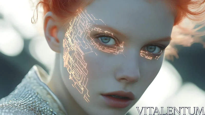 Surreal Technology-Infused Woman Portrait AI Image