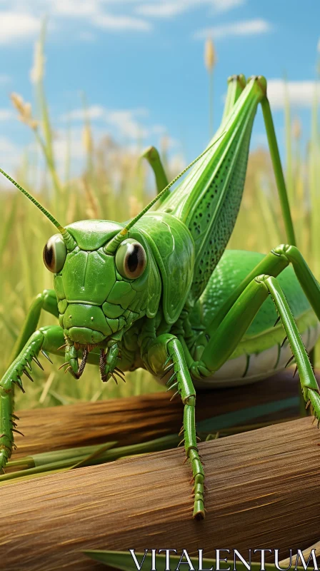 Charming Green Grasshopper - A 3D Nature Scene AI Image