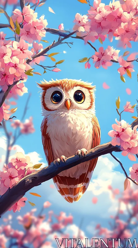 Owl with Blossoms AI Image