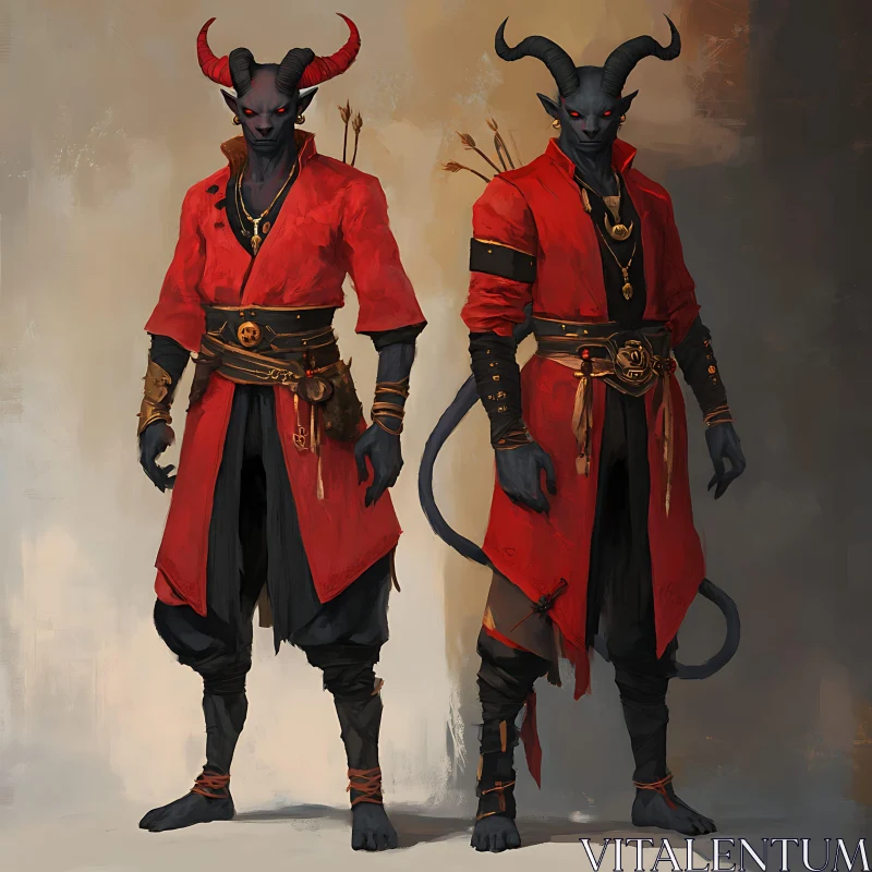 AI ART Horned Demons in Crimson Attire