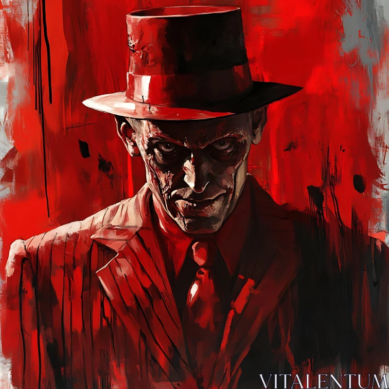 Sinister Man in Red Hat Artwork AI Image