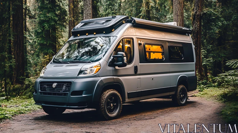 Silver Van in Forest AI Image