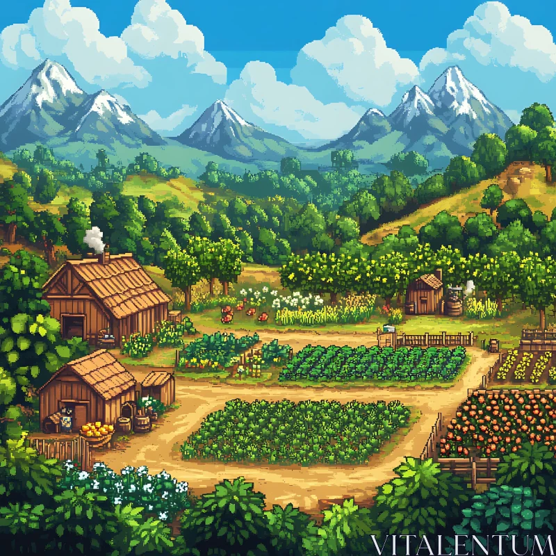 AI ART Pixelated Countryside Farming Scene