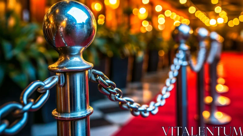 Enigmatic Red Carpet Composition with Metal Fence and Stanchion AI Image