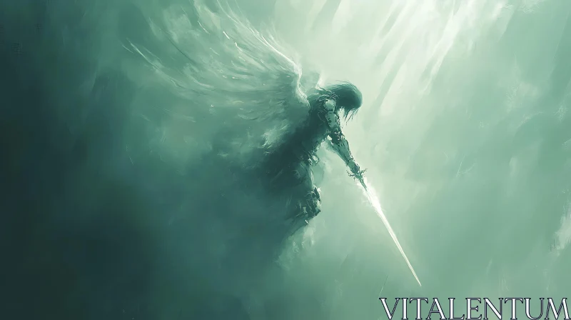 Winged Guardian with Glowing Blade AI Image