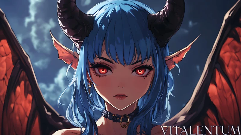 Blue-Haired Demon Anime Character AI Image