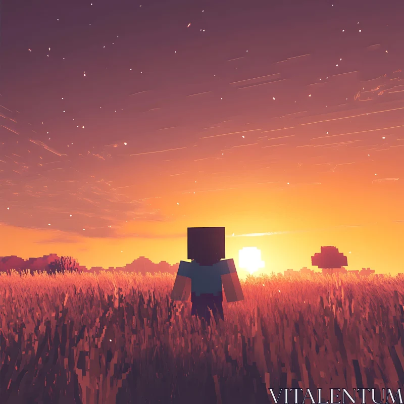 AI ART Pixelated Sunset in Minecraft World