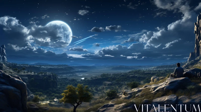 AI ART Moonlit Mountain Landscape with Starry Sky