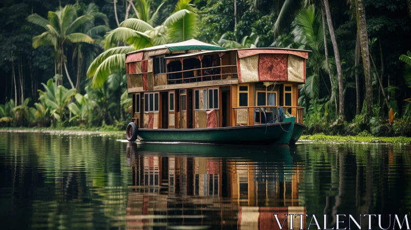 Tranquil Houseboat in the Jungle: Captivating Nature Photography AI Image