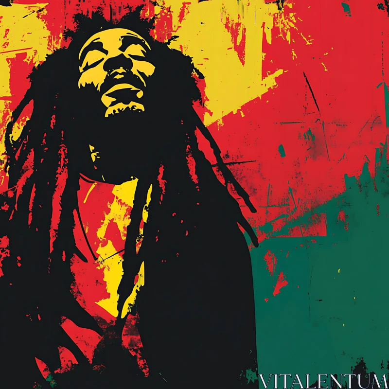 Vibrant Reggae Music Portrait with Rasta Colors AI Image