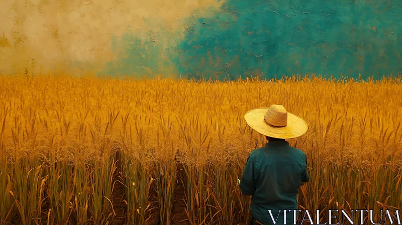 AI ART Harvest Serenity: Farmer and Wheat Field