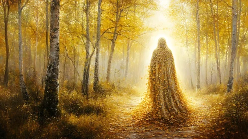 Autumnal Forest Figure in Sunlight